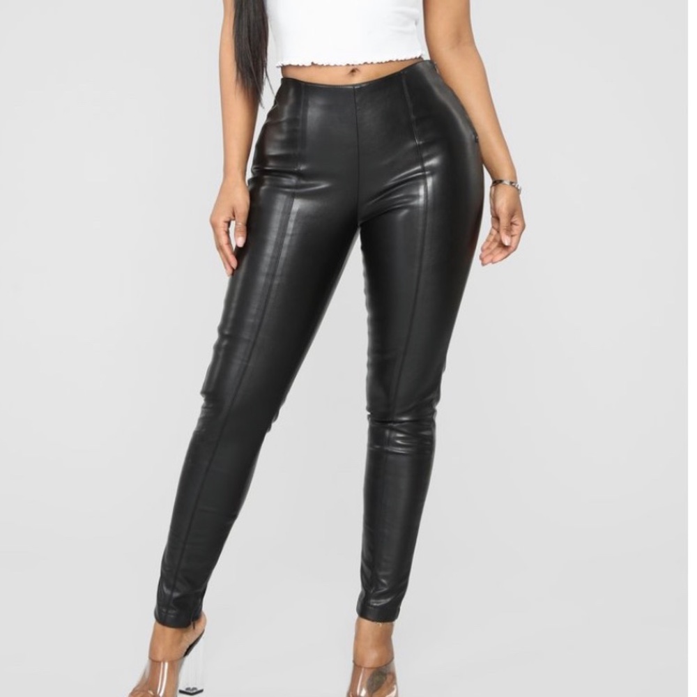 Black Hearted Faux Leather Pants - Black